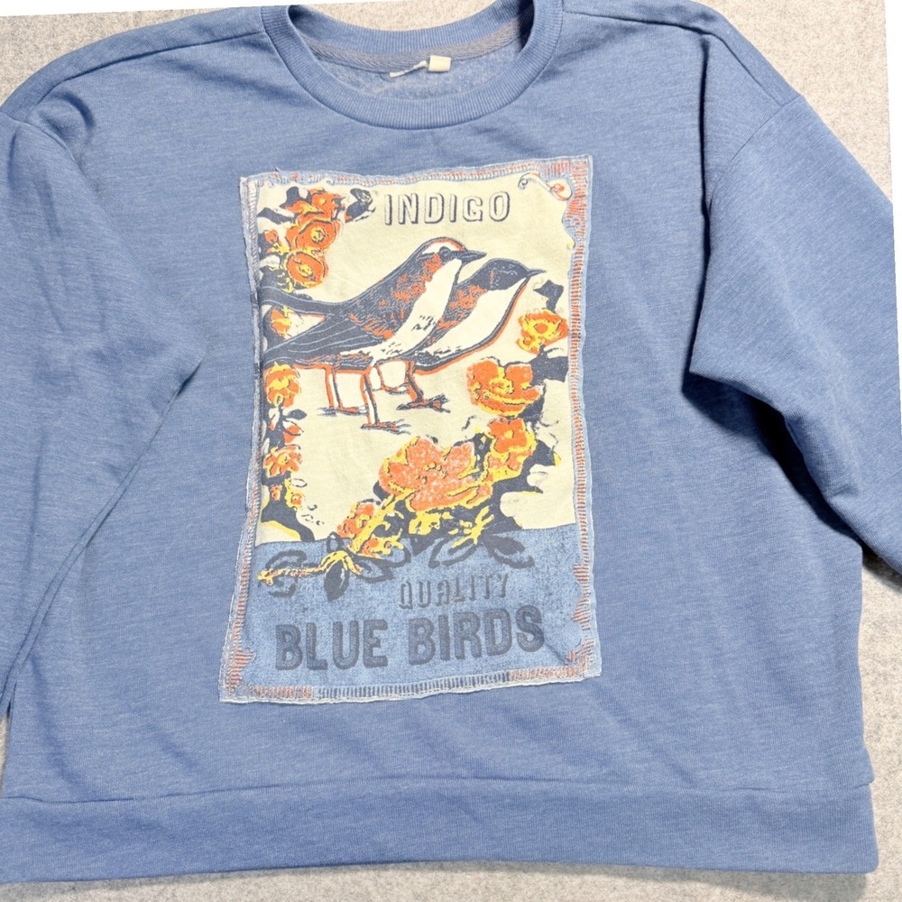 Vintage‎ Blue Birds Crewneck Custom Women's M Blue 1/OFF Handstitched Upcycled